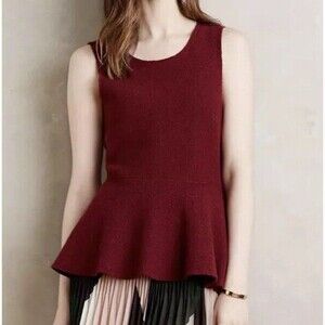 MOTH XS Erla Swing Top Anthropologie Burgundy Wool Peplum Sweater Sleeveless